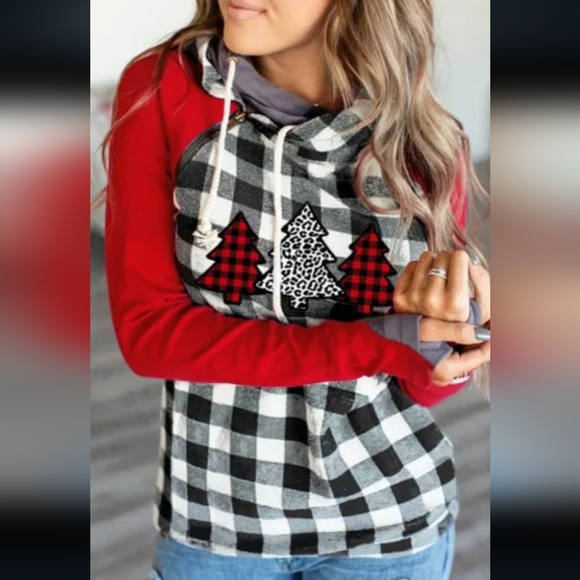 ❤️New Christmas plaid asymmetrical hoodie - Picture 6 of 15